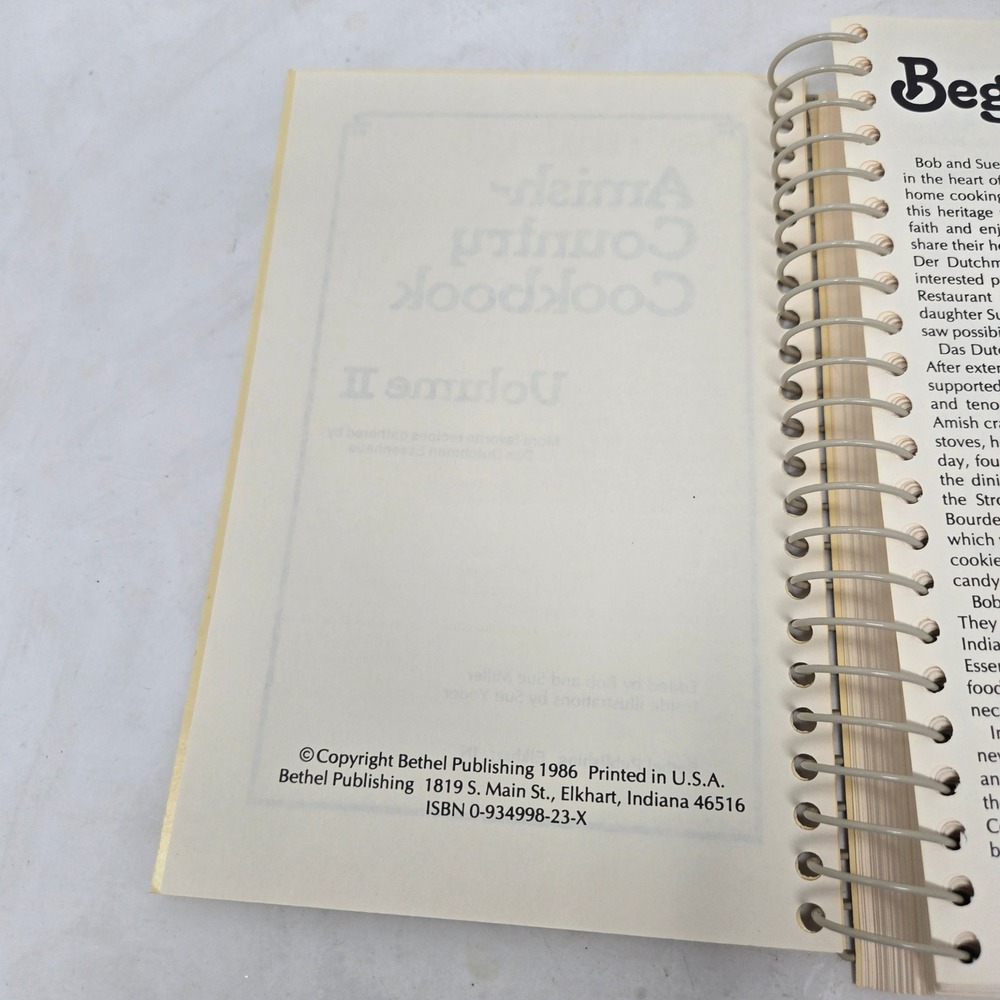 Amish-Country Cookbook Volume II Das Dutchman Essenhaus Spiral 1986 Bethel Pub - Picture 2 of 4